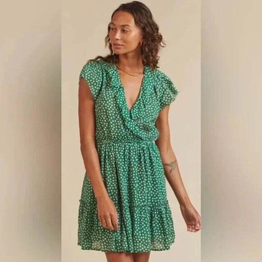 Trovata Birds of Paradis‎ NWT Green Marcella Lawn Dot Dress Size Large